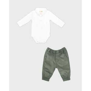 NEW PURETE kid's stitching onesie with pants in white/. green